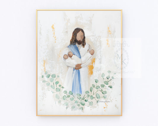 'Held' Jesus and Three Babies - Triplets Paper Print