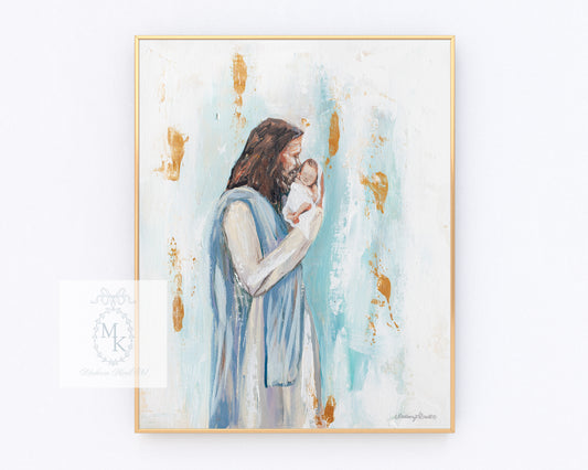 'I Knew You' Baby and Jesus Blue Paper Print