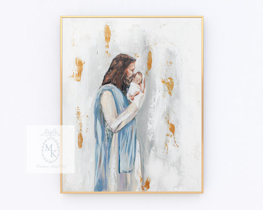 'I Knew You' Baby and Jesus Gray Paper Print