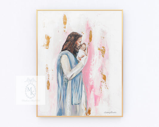 'I Knew You' Baby and Jesus Pink Paper Print