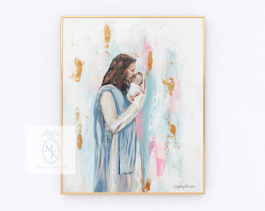 'I Knew You' Baby and Jesus Pink and Blue Paper Print