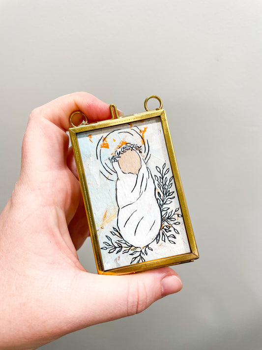 Glass Framed Baby Jesus Ornament 2x3